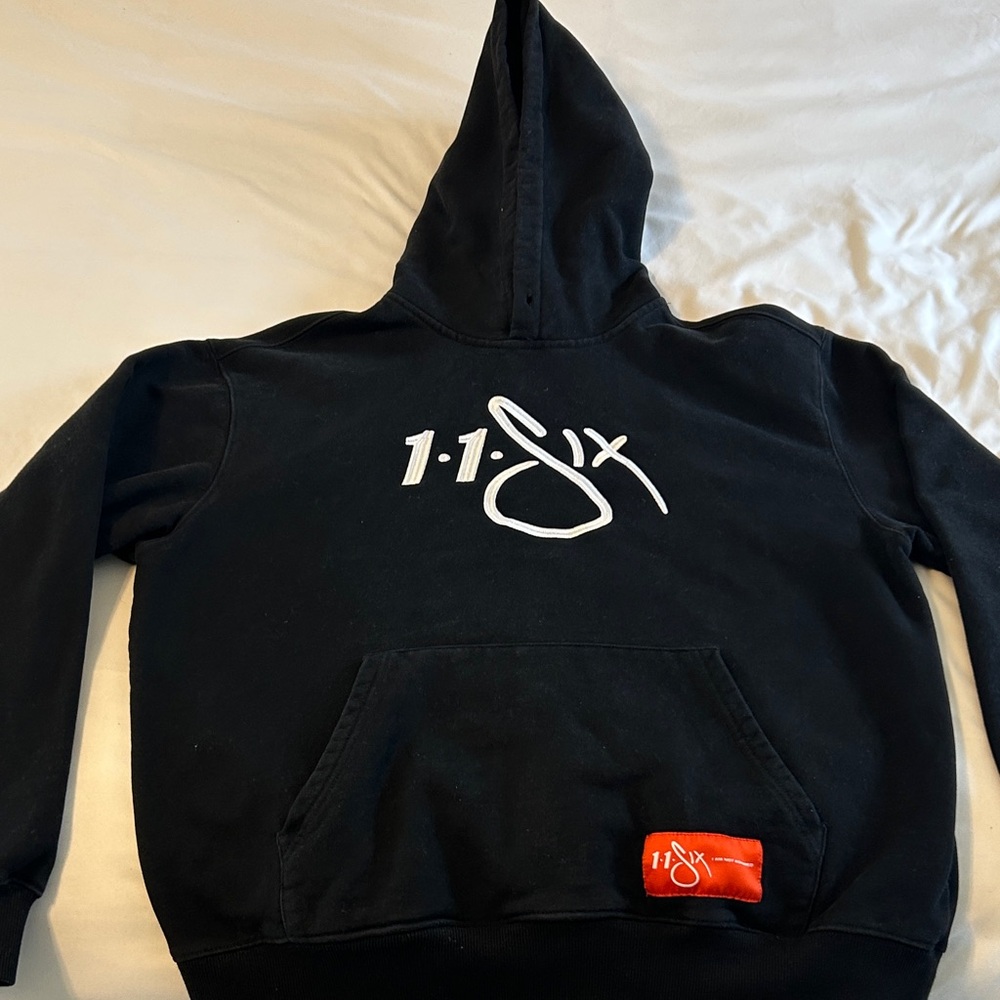 Black Hoodie with White and Red Accents